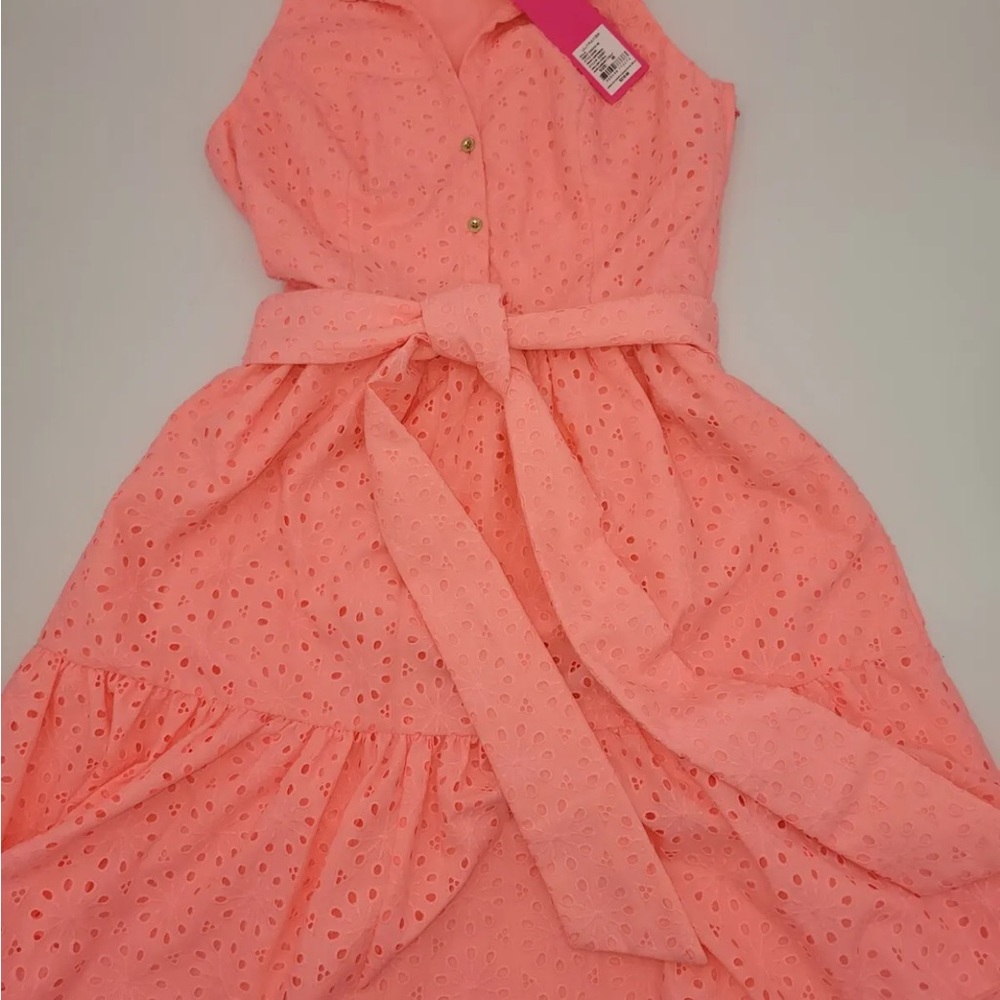 Trisha Shirtdress Shellona Coral Eyelet Sleeveless - Picture 8 of 13